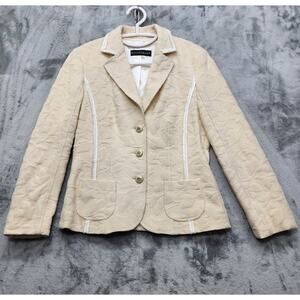 Luisa Cerano Blazer Womens 8‎ Cream White Trim Textured Wool Designer Elegance